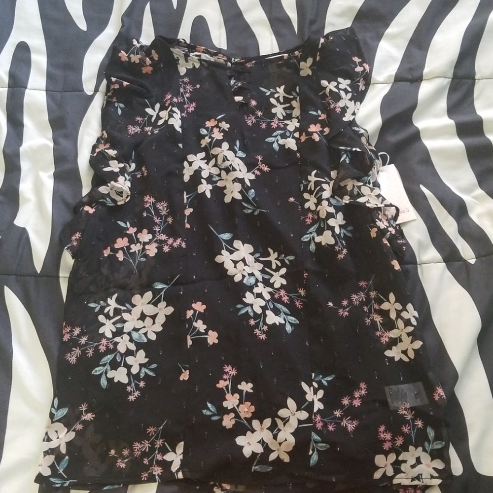 Candie's flutter sleeve floral top blouse tee shirt sheer black xsmall - Picture 5 of 7